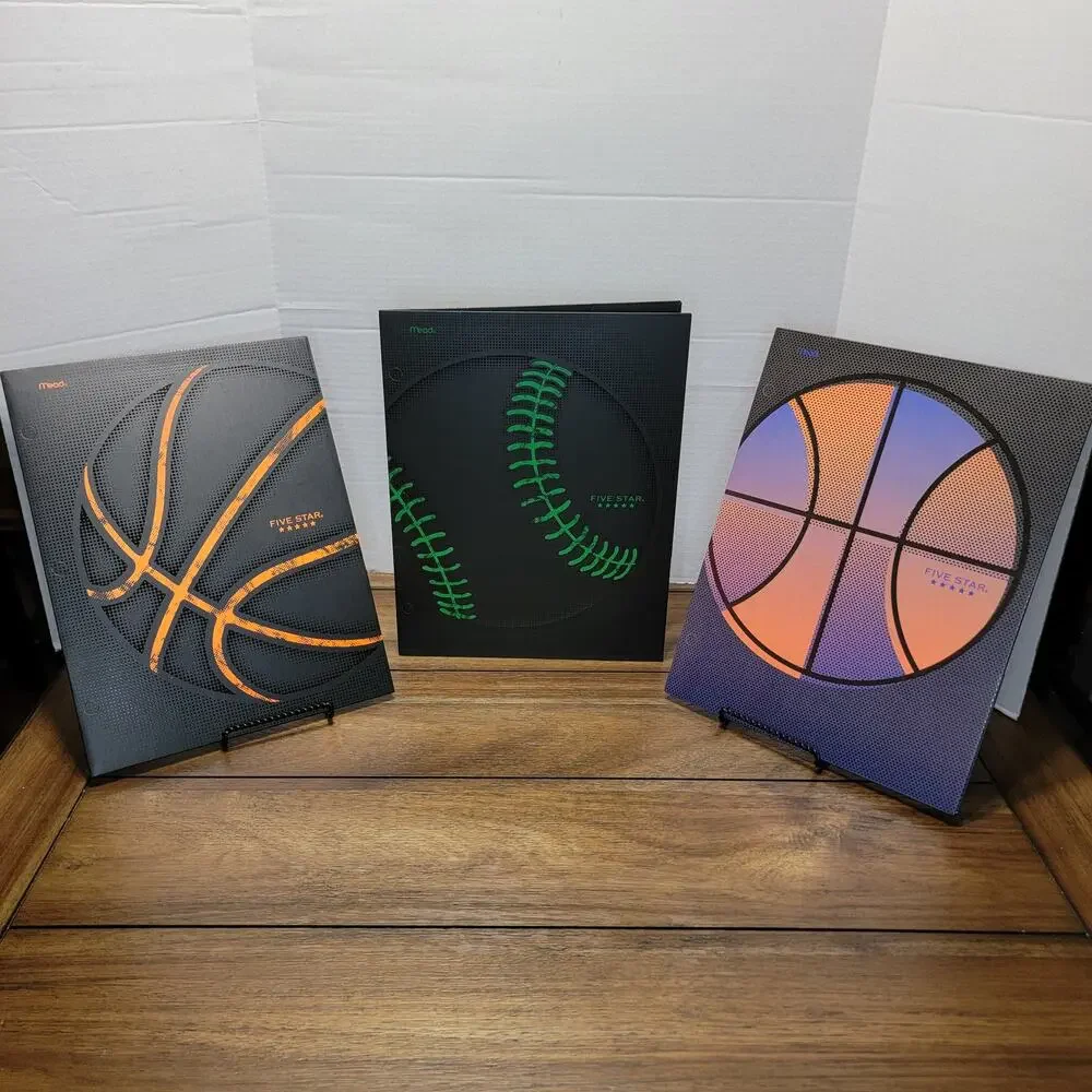 Set of 3 Mead Five Star Sports Folders: 2 Basketball, 1 Baseball - NEW